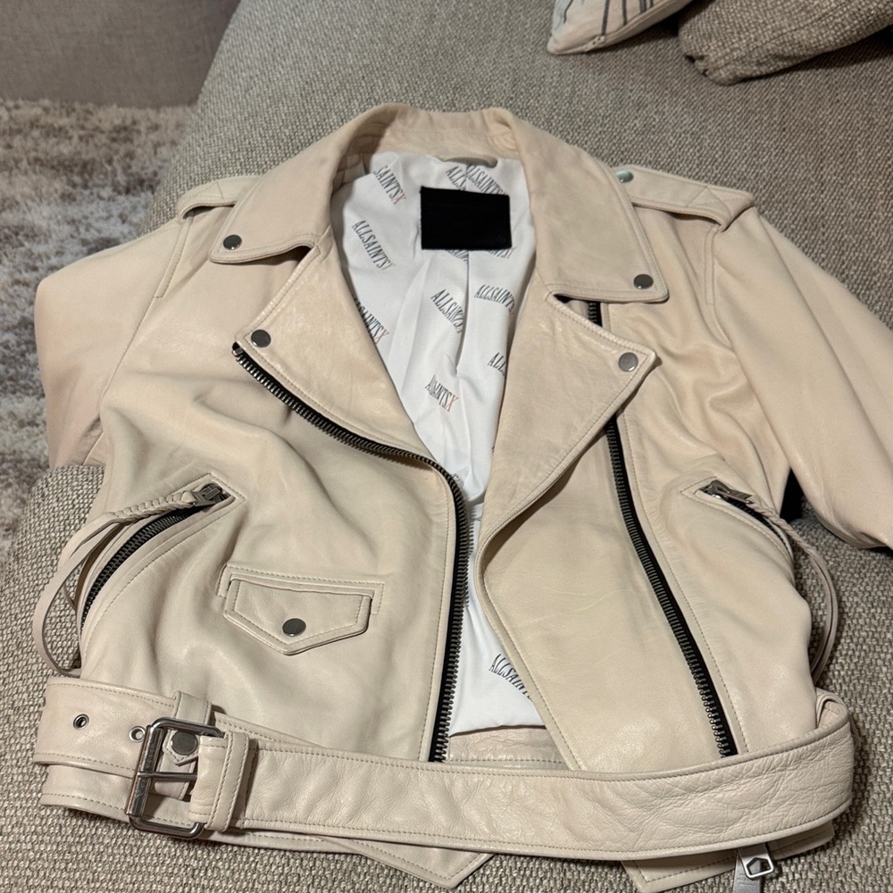 All Saints Beige Leather Biker Jacket